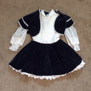 Adorable Vintage 80s Blue Velvet & Lace Dress Set
